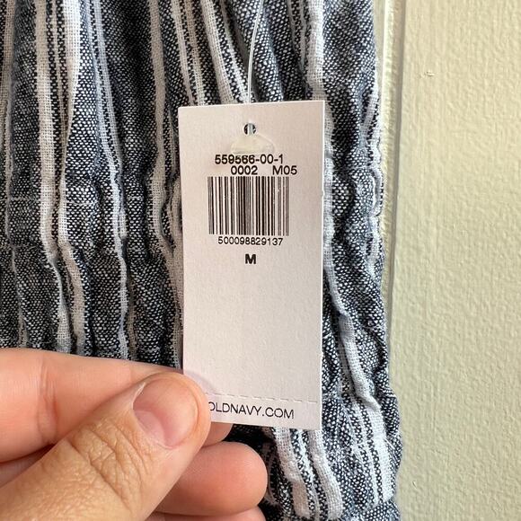 NWT Linen-Blend Cami Wide-Leg Jumpsuit Navy White Striped Size Medium - Picture 7 of 13